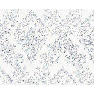   Architects Paper Metallic Silk 30659-1 Vintage barokk díszítőminta textilszálakkal fehér és ezüst tónus selymes fény tapéta