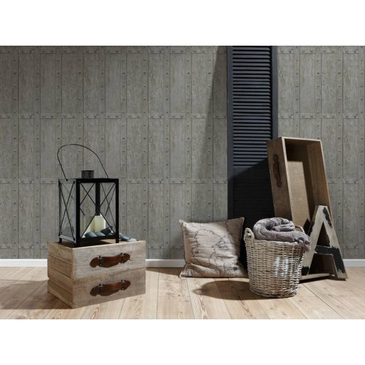 As-Creation Decoworld 2, 30684-2 Natur ipari design szegecselt fa szürke fekete tapéta