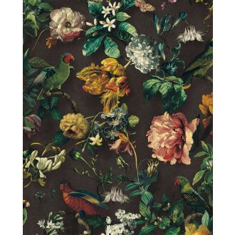   Eijffinger MUSEUM 307300 Vintage műalkotás virágok és madarak páratlanul gazdag megjelenése antracit zöld szines tapéta