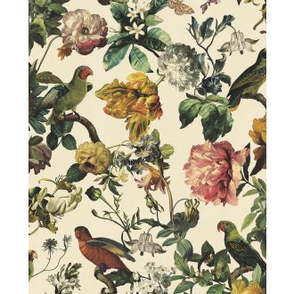  Eijffinger MUSEUM 307301 Vintage műalkotás virágok és madarak páratlanul gazdag megjelenése krém zöld szines tapéta
