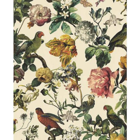 Eijffinger MUSEUM 307301 Vintage műalkotás virágok és madarak páratlanul gazdag megjelenése krém zöld szines tapéta