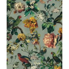   Eijffinger MUSEUM 307302 Vintage műalkotás virágok és madarak páratlanul gazdag megjelenése pasztell zöld zöld szines tapéta
