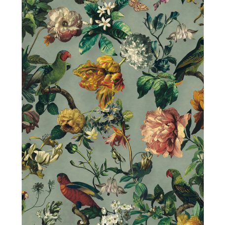 Eijffinger MUSEUM 307302 Vintage műalkotás virágok és madarak páratlanul gazdag megjelenése pasztell zöld zöld szines tapéta
