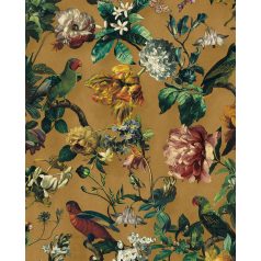   Eijffinger MUSEUM 307303 Vintage műalkotás virágok és madarak páratlanul gazdag megjelenése okkersárga zöld szines tapéta