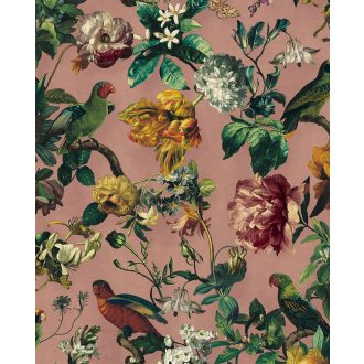   Eijffinger MUSEUM 307304 Vintage műalkotás virágok és madarak páratlanul gazdag megjelenése ó-rózsaszín zöld szines tapéta