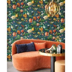   Eijffinger MUSEUM 307306 Vintage műalkotás virágok és madarak páratlanul gazdag megjelenése kék zöld szines tapéta