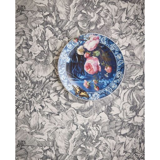 Eijffinger MUSEUM 307340 Romantikus virágos sűrű szirmok grafikus ábrázolása fehér fekete tapéta