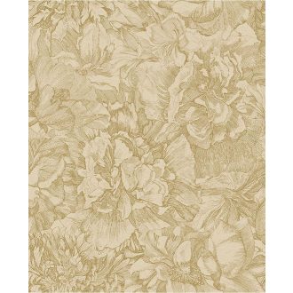   Eijffinger MUSEUM 307341 Romantikus virágos sűrű szirmok grafikus ábrázolása sárgásbézs arany tapéta