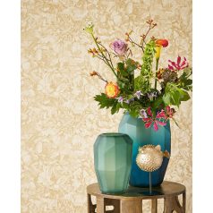   Eijffinger MUSEUM 307341 Romantikus virágos sűrű szirmok grafikus ábrázolása sárgásbézs arany tapéta