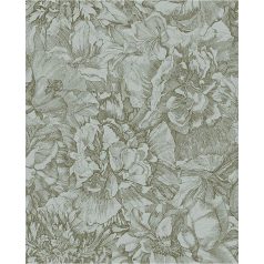   Eijffinger MUSEUM 307342 Romantikus virágos sűrű szirmok grafikus ábrázolása kékeszöld szürkésbarna tapéta