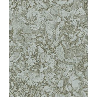   Eijffinger MUSEUM 307342 Romantikus virágos sűrű szirmok grafikus ábrázolása kékeszöld szürkésbarna tapéta