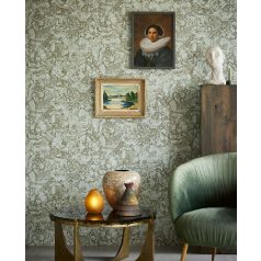   Eijffinger MUSEUM 307342 Romantikus virágos sűrű szirmok grafikus ábrázolása kékeszöld szürkésbarna tapéta