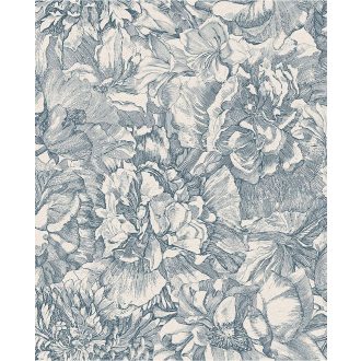   Eijffinger MUSEUM 307343 Romantikus virágos sűrű szirmok grafikus ábrázolása törtfehér kék szürkéskék tapéta