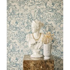   Eijffinger MUSEUM 307343 Romantikus virágos sűrű szirmok grafikus ábrázolása törtfehér kék szürkéskék tapéta