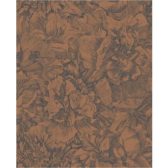   Eijffinger MUSEUM 307344 Romantikus virágos sűrű szirmok grafikus ábrázolása rézbarna sötétkék tapéta