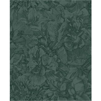   Eijffinger MUSEUM 307345 Romantikus virágos sűrű szirmok grafikus ábrázolása sötétzöld fekete tapéta