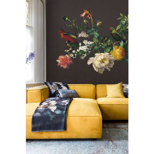 Eijffinger MUSEUM 307400 BIG BIRD Vintage Virágos kivételes szépségű vírágminta papagájokkal sötétbarna szines falpanel