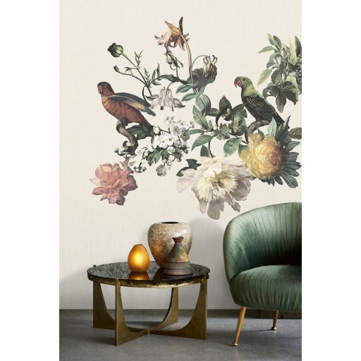 Eijffinger MUSEUM 307401 BIG BIRD Vintage Virágos kivételes szépségű vírágminta papagájokkal krémszín szines falpanel