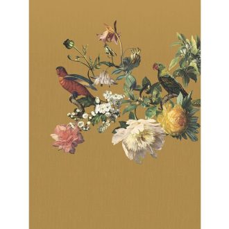   Eijffinger MUSEUM 307403 BIG BIRD Vintage Virágos kivételes szépségű vírágminta papagájokkal okkersárga szines falpanel