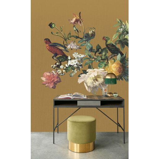 Eijffinger MUSEUM 307403 BIG BIRD Vintage Virágos kivételes szépségű vírágminta papagájokkal okkersárga szines falpanel