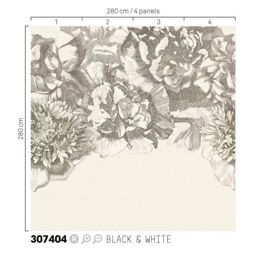 Eijffinger MUSEUM 307404 FLOWER FALL Vintage Virágeső pazar vírágminta fehér fekete falpanel