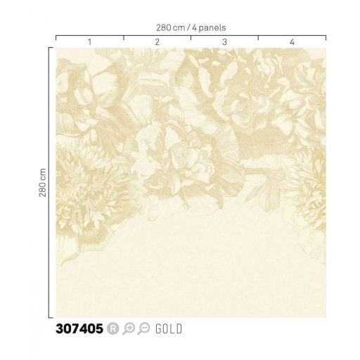 Eijffinger MUSEUM 307405 FLOWER FALL Vintage Virágeső pazar vírágminta krémszín bézs arany falpanel