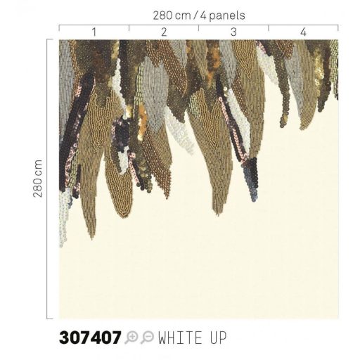 Eijffinger MUSEUM 307407 FANCY FEATHER Vintage Díszes madártoll kompozíció krémszín arany szines falpanel