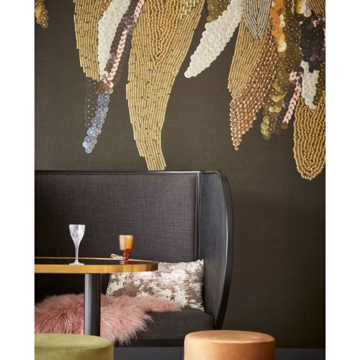 Eijffinger MUSEUM 307408 FANCY FEATHER Vintage Díszes madártoll kompozíció fekete arany szines falpanel