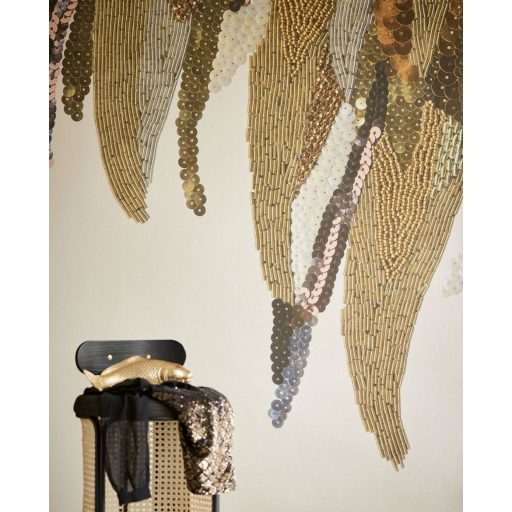 Eijffinger MUSEUM 307409 FANCY FEATHER Vintage Díszes madártoll kompozíció krémszín arany szines falpanel