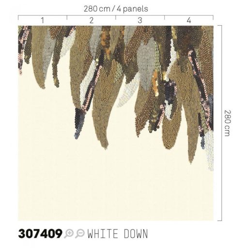 Eijffinger MUSEUM 307409 FANCY FEATHER Vintage Díszes madártoll kompozíció krémszín arany szines falpanel