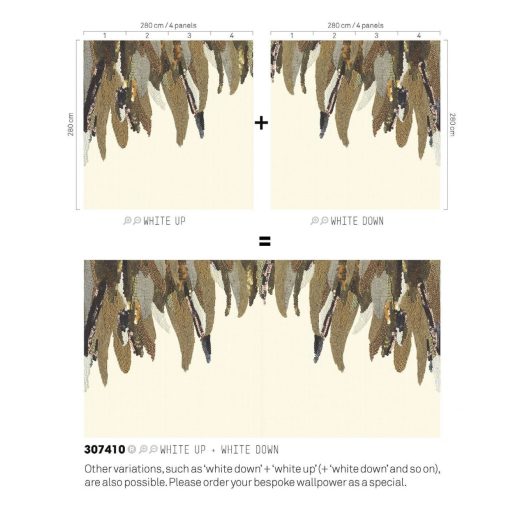 Eijffinger MUSEUM 307409 FANCY FEATHER Vintage Díszes madártoll kompozíció krémszín arany szines falpanel