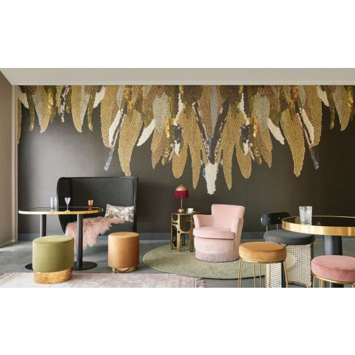 Eijffinger MUSEUM 307411 FANCY FEATHER Vintage Díszes madártoll kompozíció fekete arany azines falpanel