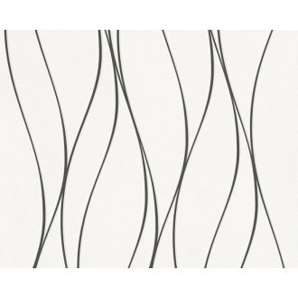   Nagyformátumú sötétben foszforeszkáló hullámminta fehér fekete és ezüstfehér tónus tapéta