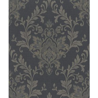   Stílusos barokk virágdíszítés antracit arany fénylő csillogó mintafelület tapéta