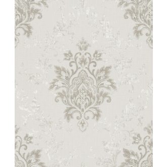   Stílusos barokk virágdíszítés szürkésbézs krém arany fénylő csillogó mintafelület tapéta