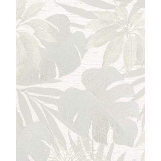   Marburg Avalon 31603 Natur botanikus Monstera és Schefflera szürkésfehér világos szürke ezüst fémes hatás tapéta