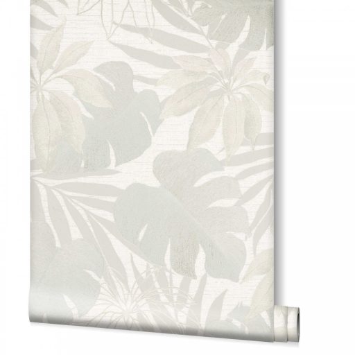 Marburg Avalon 31603 Natur botanikus Monstera és Schefflera szürkésfehér világos szürke ezüst fémes hatás tapéta