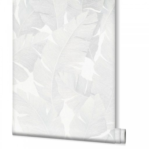 Marburg Avalon 31623 Natur trópusi botanikus banánlevelek fehér szürke ezüst fémes hatás tapéta