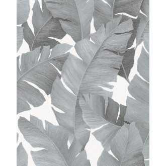   Marburg Avalon 31624 Natur trópusi botanikus banánlevelek fehér ezüst fémes hatás tapéta