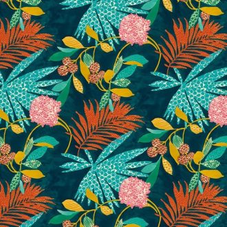   Marburg Schöner Wohnen New Modern 31860 Trópusi egzotikus levelek zöld sötétkék szines digitális nyomású falpanel