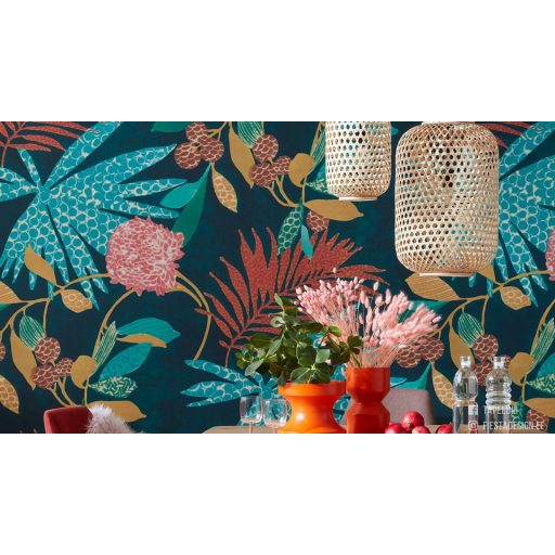 Marburg Schöner Wohnen New Modern 31860 Trópusi egzotikus levelek zöld sötétkék szines digitális nyomású falpanel