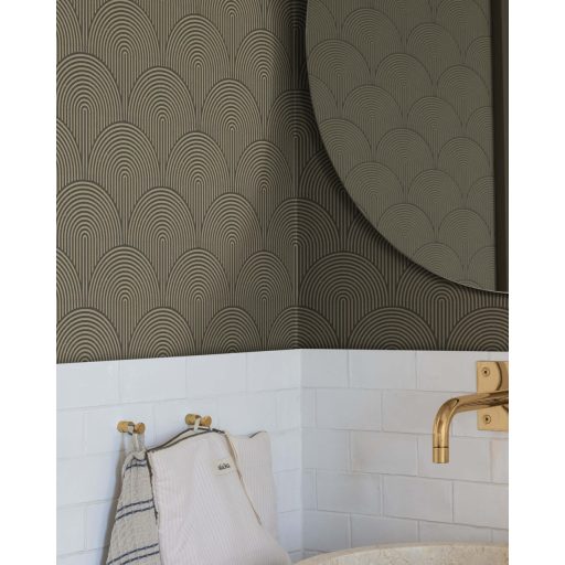 Modern geometria és az Art Deco íves vonalvezetés ötvözete bronzos sötétbarna és antracit tónus tapéta