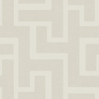  Nagyformátumú és szabályos geometrikus labirintusminta törtfehér és szürkésbézs tónus tapéta