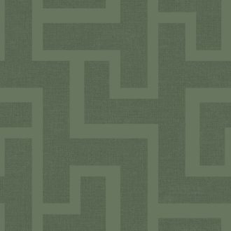  Nagyformátumú és szabályos geometrikus labirintusminta mohazöld és nemes fenyőzöld tónus tapéta