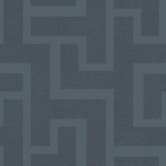   Nagyformátumú és szabályos geometrikus labirintusminta palaszürke és éjkék tónus tapéta