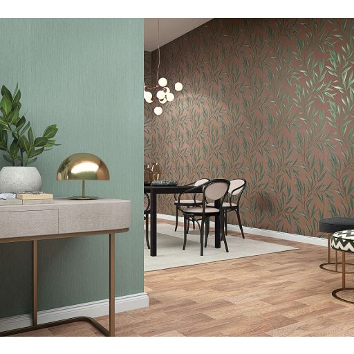 Marburg Modernista 32205 Natur levélmotívom vörösesbarna barna zöld fénylő mintafelület tapéta
