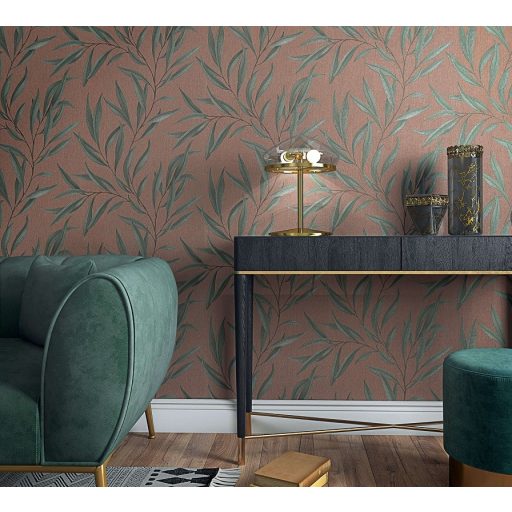 Marburg Modernista 32205 Natur levélmotívom vörösesbarna barna zöld fénylő mintafelület tapéta