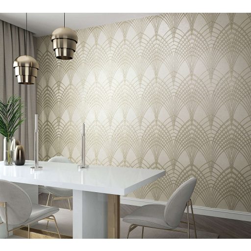 Marburg Modernista/Urban Spaces 32255 Art Deco hegyes ívek bézs szürkésbézs arany fénylő mintafelület tapéta