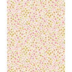   Gyerekszobai virágmező pasztell tónusokban grafikus minta bézs rózsaszín sárga zöld és lila tónus tapéta