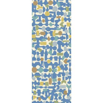   Kapcsolatban! Absztrakt geometriai formák játékos faliképe bézs kék zöld kobaltkék barna és sárgásbarna tónus falpanel